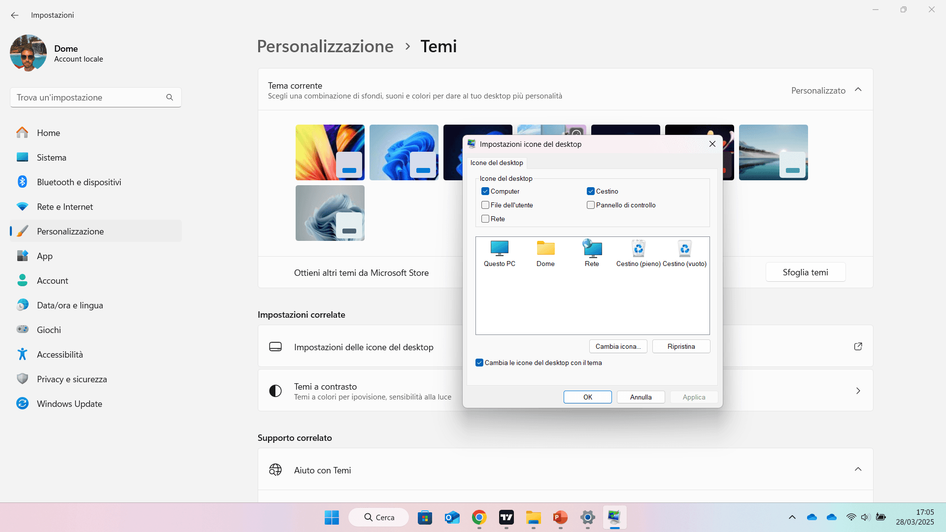 Procedura per mostrare le icone di sistema